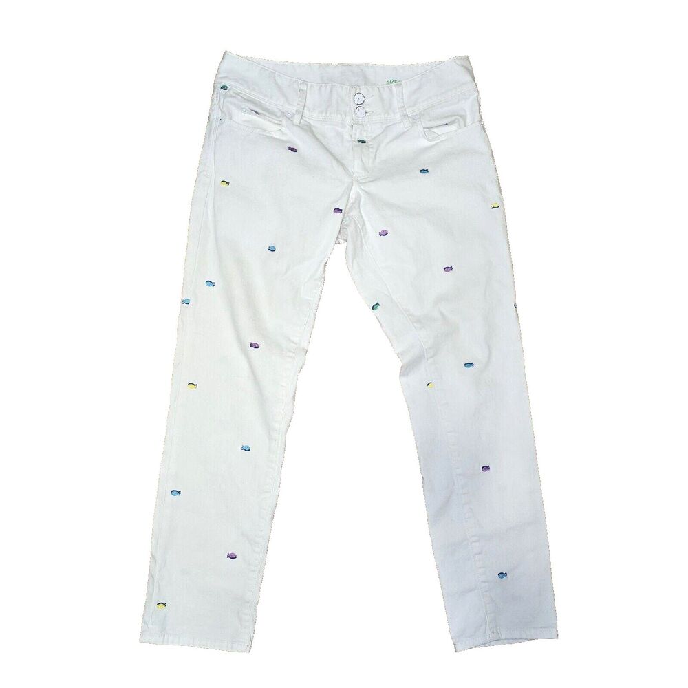 Lilly Pulitzer Worth Skinny Mini Jeans White Tropical Fish Size 6